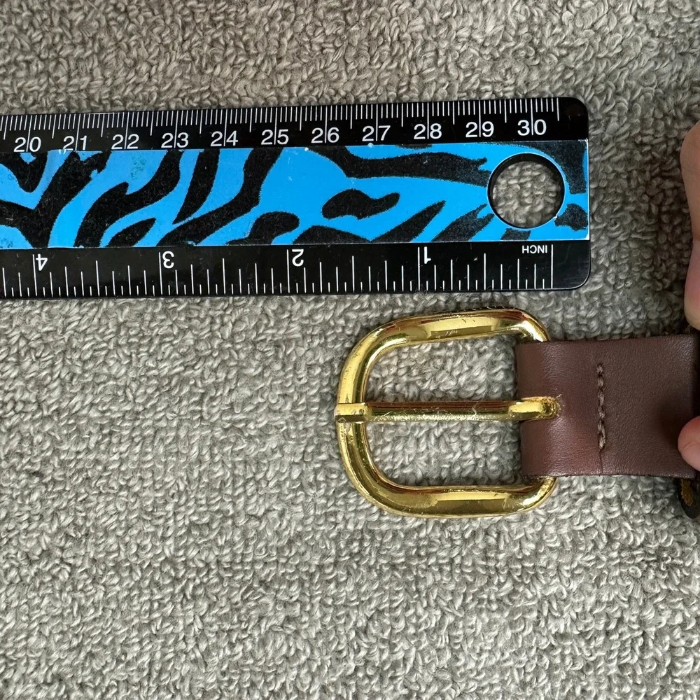 Zep-Pro Mens Webbed Canvas Belt Navy Tan Leather Brass Buckle Made in USA 46